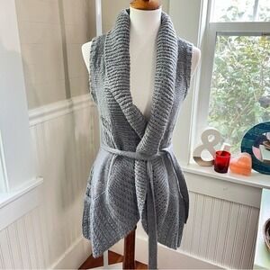 dELiA*s Gray Knit Shawl Collar Belted Sweater Vest Large